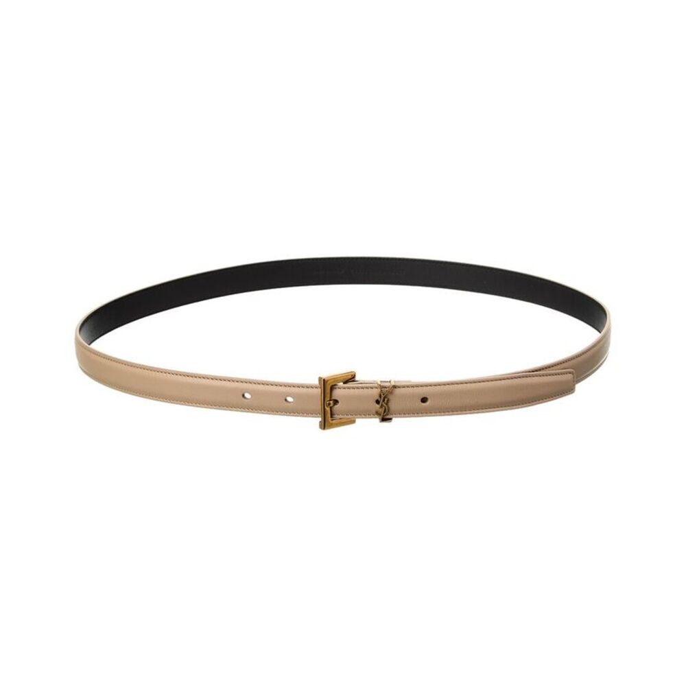 Saint Laurent Cassandre Leather Belt, Beige